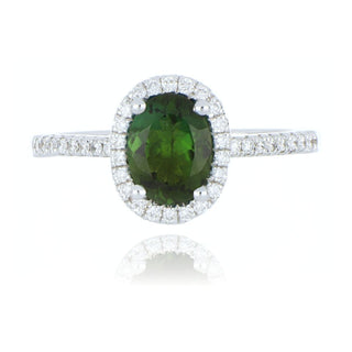 18ct White Gold 1.07ct Green Tourmaline And Diamond Cluster Ring