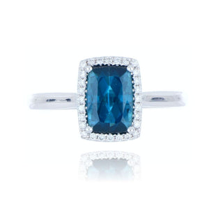 Platinum 2.08ct Blue Tourmaline And Diamond Cluster Ring