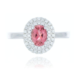 18ct White Gold 0.88ct Pink Tourmaline And Diamond Double Cluster Ring