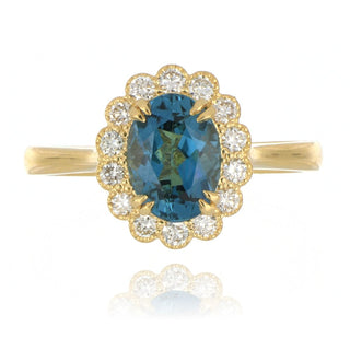 18ct Yellow Gold 1.38ct Teal Tourmaline And Diamond Ring