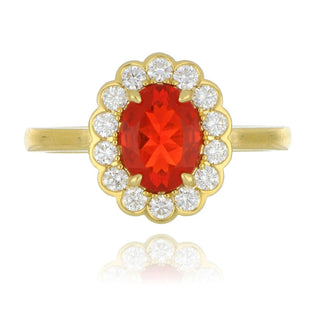 18ct Yellow Gold 0.78ct Fire Opal And Diamond Cluster Ring