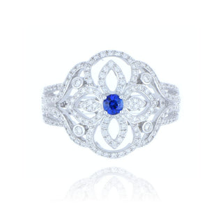 18ct White Gold Sapphire And Diamond Openwork Ring