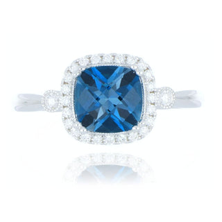 9ct White Gold Blue Topaz And Diamond Cluster Ring