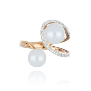 9ct Rose Gold Pearls And Diamond Open Work Ring