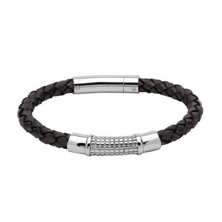Unique & Co Dark Brown Leather Bracelet With Stainless Steel Feature Bead - 21cm