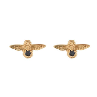 Olivia Burton Yellow Gold Plated Bee Stud Earrings With Onyx
