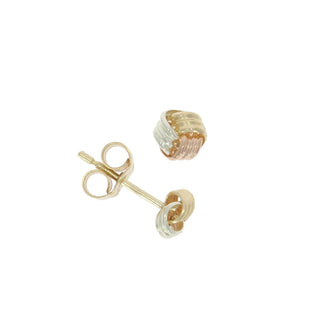 9ct Yellow, White And Rose Gold Small Knotted Earrings