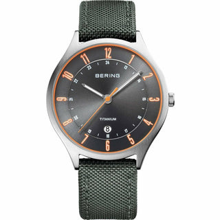 Bering Gents Titanium Watch With A Grey Material Strap