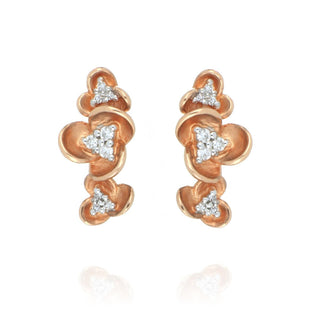 9ct Rose Gold Diamond Set Flower Drop Earrings