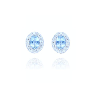 18ct White Gold 0.29ct Aquamarine And Diamond Cluster Stud Earrings