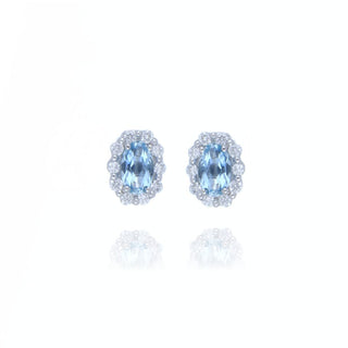 18ct White Gold Aquamarine And Diamond Cluster Stud Earrings