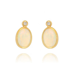 9ct Yellow Gold Opal And Diamond Drop Earrings