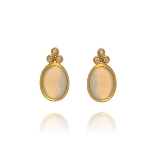 9ct Yellow Gold 0.90ct Oval Opal And Diamond Stud Earrings