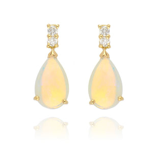 18ct Yellow Gold 0.92ct Pear Opal And Diamond Drop Earrings