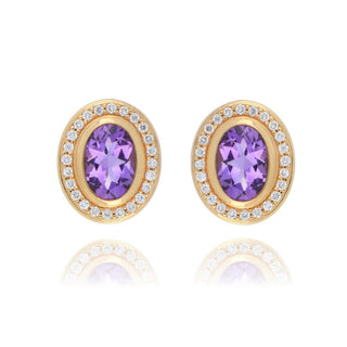 18ct Yellow Gold 0.20ct Amethyst And Diamond Cluster Stud Earrings