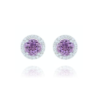 18ct White Gold 1.05ct Amethyst And Diamond Cluster Stud Earrings