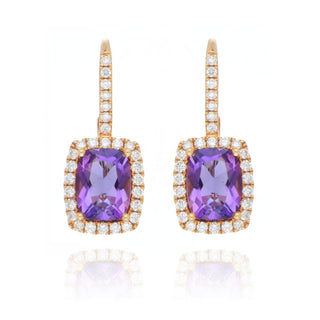 18ct Rose Gold 2.48ct Amethyst And Diamond Drop Earrings