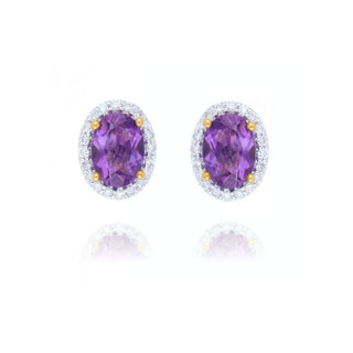 9ct Yellow Gold 1.45ct Amethyst And Diamond Cluster Stud Earrings