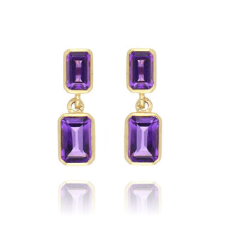 9ct Yellow Gold 1.64ct Amethyst Drop Earrings