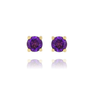 9ct Yellow Gold 4mm Round Amethyst Stud Earrings