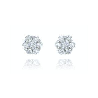 9ct White Gold 0.15ct Diamond Flower Cluster Stud Earrings