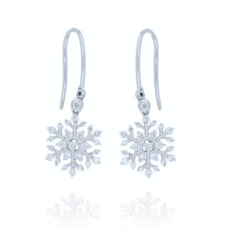18ct White Gold Diamond Snowflake Shepherds Hook Drop Earrings