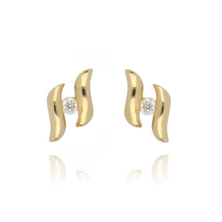 9ct Yellow Gold Diamond Set Wave Stud Earrings