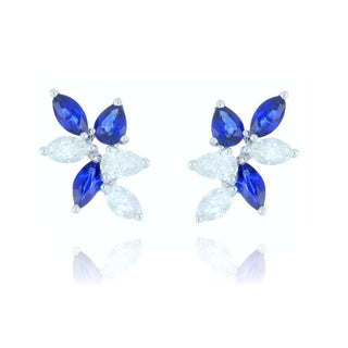 18ct White Gold 0.92ct Sapphire And Diamond Floral Stud Earrings