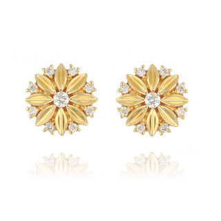 9ct Yellow Gold 0.10ct Diamond Flower Stud Earrings