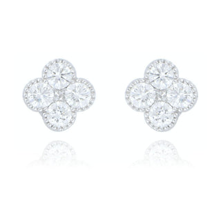 18ct White Gold 0.85ct Diamond Clover Stud Earrings