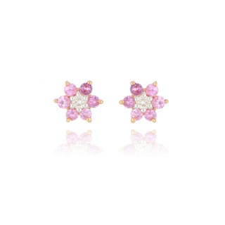 9ct Rose Gold Pink Sapphire And Diamond Flower Stud Earrings