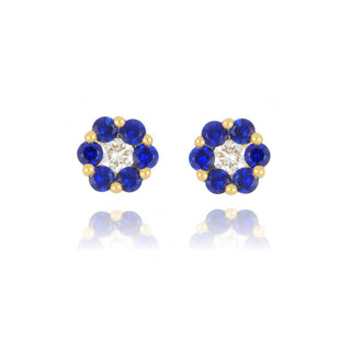 18ct Yellow Gold 0.35ct Sapphire And Diamond Flower Stud Earrings
