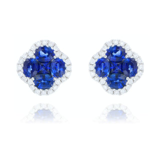 18ct White Gold 1.83ct Sapphire And Diamond Clover Stud Earrings