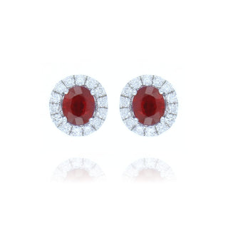 18ct White Gold Ruby And Diamond Stud Earrings