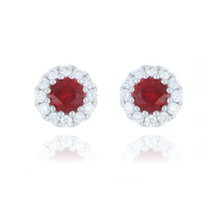 18ct White Gold 0.31ct Ruby And Diamond Cluster Stud Earrings