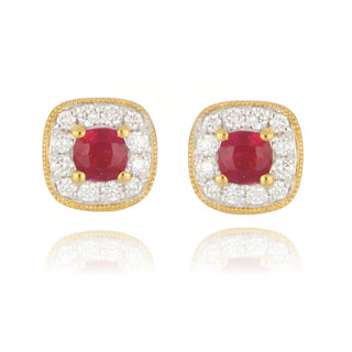 18ct Yellow Gold 0.32ct Ruby And Diamond Cluster Stud Earrings
