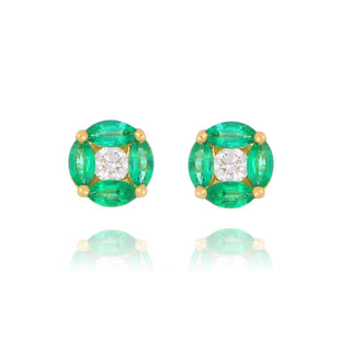 18ct Yellow Gold 0.42ct Emerald And Diamond Stud Earrings