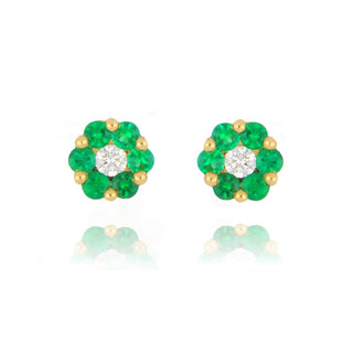 18ct Yellow Gold 0.28ct Emerald And Diamond Flower Cluster Stud Earrings