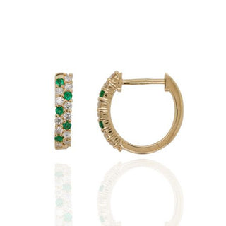 9ct Yellow Gold 0.11ct Emerald And Diamond Hoop Earrings