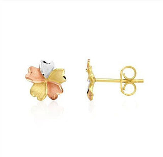 9ct Yellow, Rose And White Gold Flower Stud Earrings