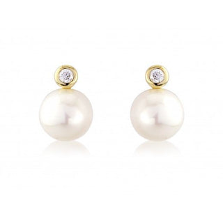 9ct Yellow Gold Pearl And Diamond Stud Earrings