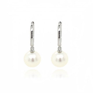 9ct White Gold Pearl Drop Hoop Earrings