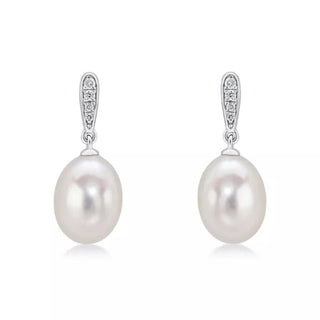 18ct White Gold 0.04ct Diamond And Pearl Drop Earrings