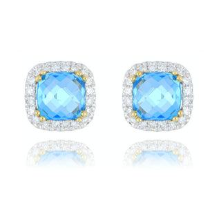 9ct Yellow Gold 1.64ct Blue Topaz And Diamond Stud Earrings