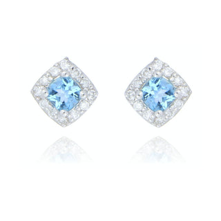 9ct White Gold Blue Topaz And Diamond Stud Earrings