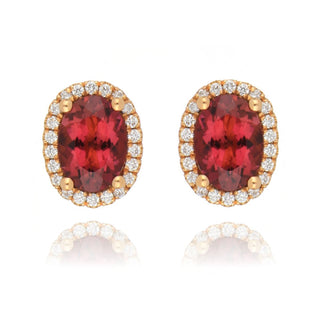 18ct Rose Gold 1.72ct Pink Tourmaline And Diamond Cluster Stud Earrings
