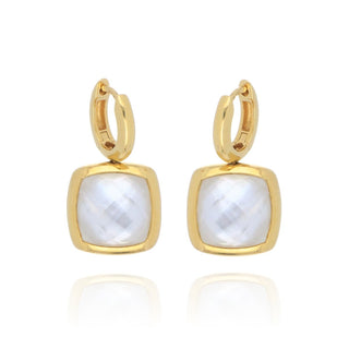 18ct Yellow Gold Mother-of-pearl Drop Hoop Earrings