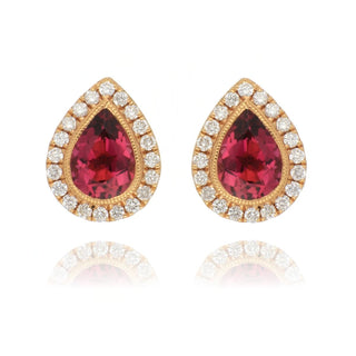 18ct Rose Gold 1.50ct Rubelite And Diamond Stud Earrings