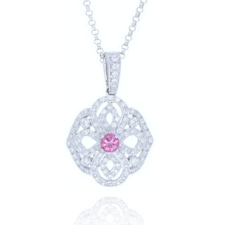 18ct White Gold Pink Sapphire And Diamond Openwork Necklace