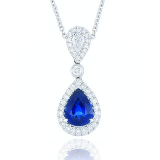 18ct White Gold 1.49ct Sapphire And Diamond Drop Necklace